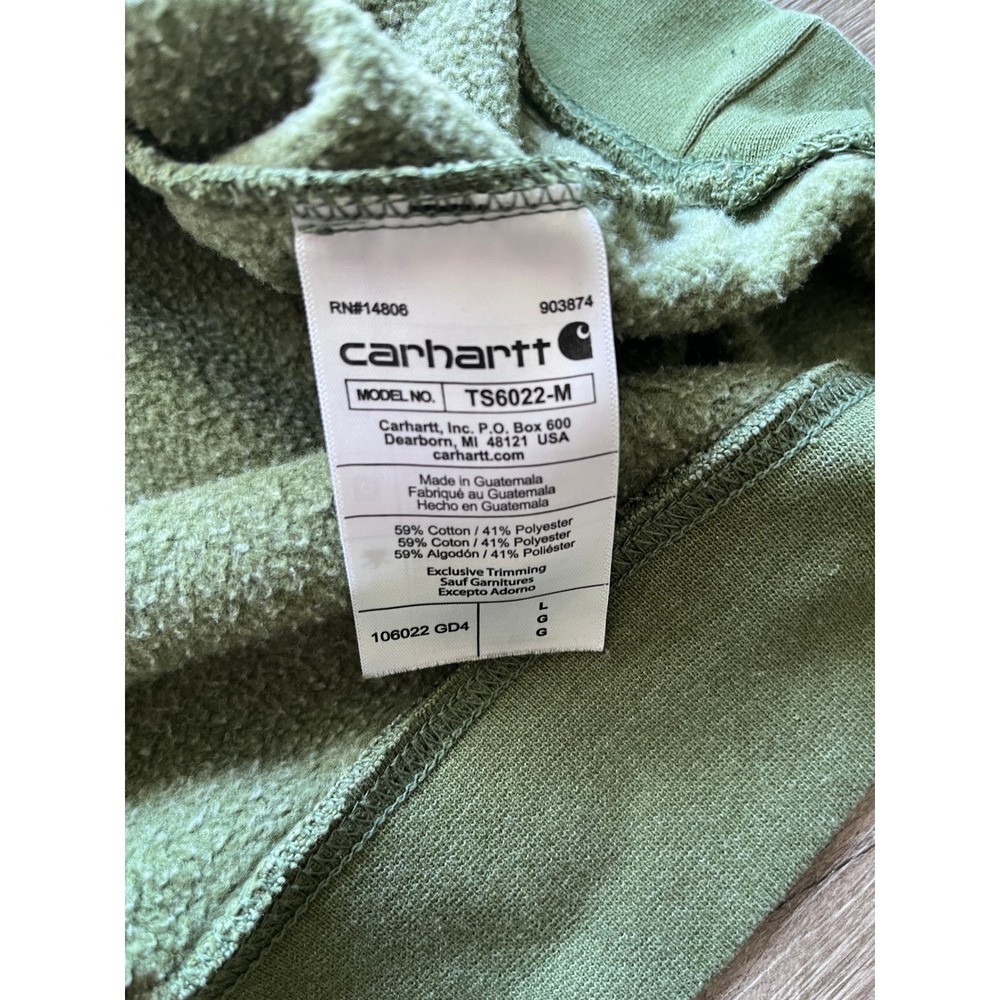 Carhartt Mens Loose Fit Spell Out Sleeve Logo Hoodie Olive Green L Fleece - Picture 7 of 15